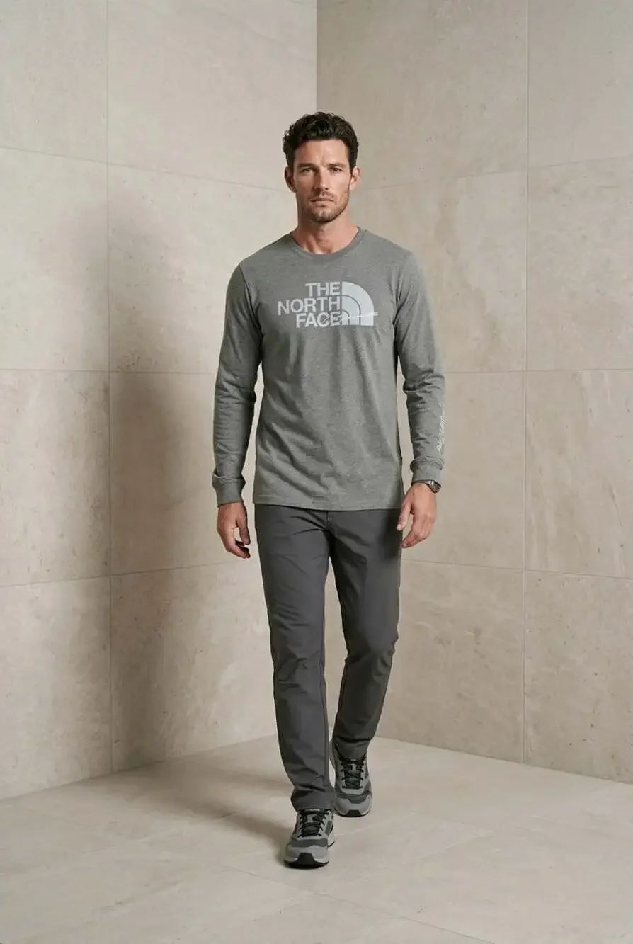 The North Face Graphic T-Shirt Mens Large Gray Excellent Long Sleeve Outdoor
